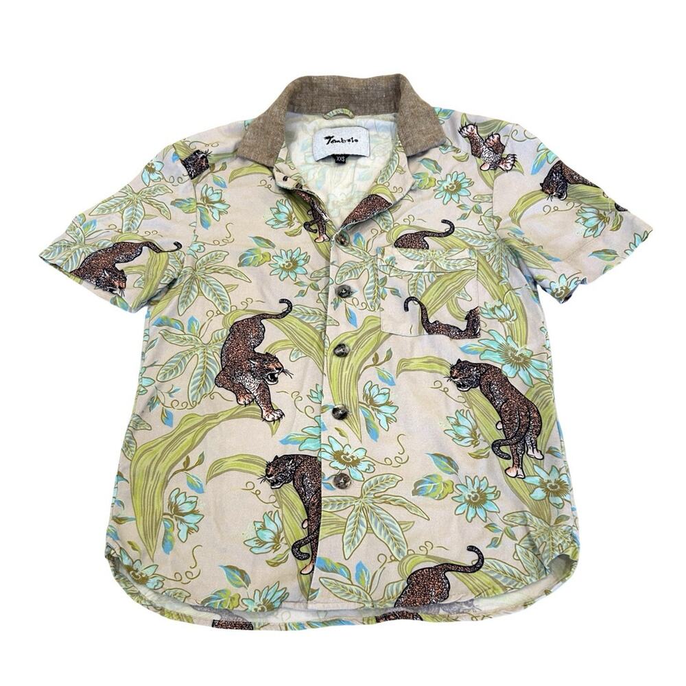 Tombolo Short Sleeve Shirt Lurking Jaguar Unisex Size 2XS Champagne Beige Rayon